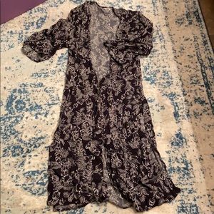 Black & White Floral Long Kimono